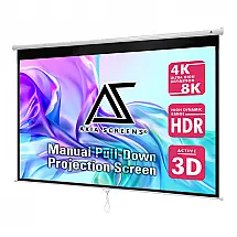 Tela de projeção manual 100" Akia Screens branca 16:10 MaxWhite 2 4K 8K para teto ou parede