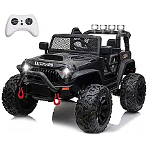 Carro Elétrico Infantil a Bateria 24V com 2 Assentos, 3 Velocidades, Luzes LED e Controle Remoto, LUXMARS, Preto