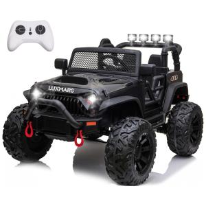 Carro Elétrico Infantil a Bateria 24V com 2 Assentos, 3 Velocidades, Luzes LED e Controle Remoto, LUXMARS, Preto