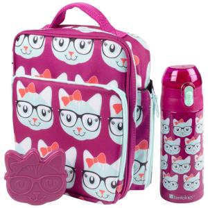 Lancheira Infantil com Garrafa de Água em Aço Inoxidável e Forma de Gelo, Para 3 Anos ou Mais, BENTOLOGY, Rosa