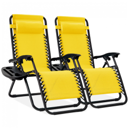 Cadeira de Praia Reclinável Zero Gravity em Aço Mesh Ajustável - Conjunto de 2 com Almofadas e Bandejas,Best Choice Products