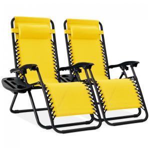 Cadeira de Praia Reclinável Zero Gravity em Aço Mesh Ajustável - Conjunto de 2 com Almofadas e Bandejas,Best Choice Products