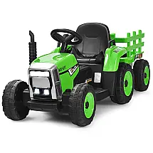 Costzon Trator Elétrico 1 Assento 12V, com Luzes de LED, Verde