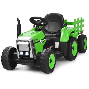 Costzon Trator Elétrico 1 Assento 12V, com Luzes de LED, Verde