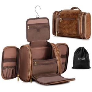 Necessaire Masculina Vintage de Couro Sintético com Forro à Prova d, ELVIROS ELV17000271DB, Marrom