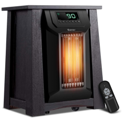 Aquecedor Infravermelho Portátil com Controle Remoto e Termostato Ajustável, 110VG 1500W, COSTWAY, Marrom e Preto