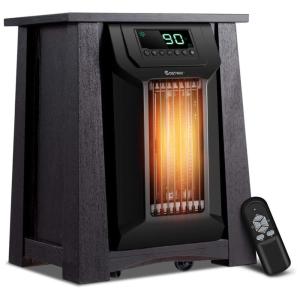 Aquecedor Infravermelho Portátil com Controle Remoto e Termostato Ajustável, 110VG 1500W, COSTWAY, Marrom e Preto