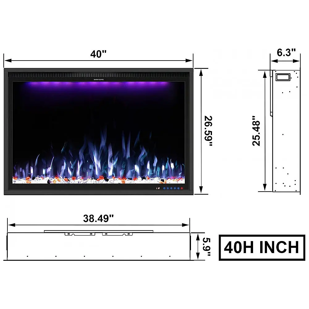 Lareira Elétrica de Embutir A67x101L cm com Controle Remoto por APP, 13 Cores de Chama Ajustáveis e Slim Recessed, 110V 1500W — foto 2