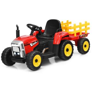 Costzon Trator Elétrico 1 Assento 12V, com Luzes de LED, Vermelho