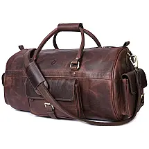 Bolsa de Viagem Masculina Clássica de Couro Marrom AARON LEATHER GOODS Estilo Vintagem 45cm