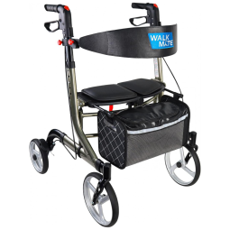 Andador para Idosos e Adultos com Assento, Encosto e Bolsa para Transporte, até 136 Quilos, WALK MATE, Preto