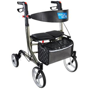 Andador para Idosos e Adultos com Assento, Encosto e Bolsa para Transporte, até 136 Quilos, WALK MATE, Preto