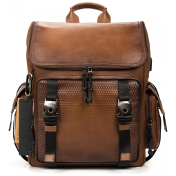 Mochila Masculina de Couro para Laptop, VELEZ, Marrom