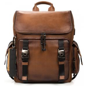 Mochila Masculina de Couro para Laptop, VELEZ, Marrom