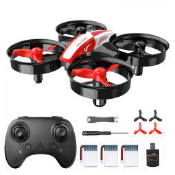 Mini Drone para Crianças e Iniciantes com Pairar Automático, Giros 360º, Pouso Automático e 3 Baterias, Holy Stone HS210, Vermelho