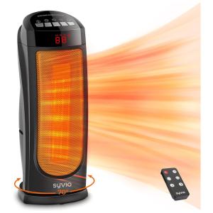 Aquecedor Elétrico Portátil de Cerâmica com Tela de LED e Controle Remoto, 1500W 110V, Syvio, Preto