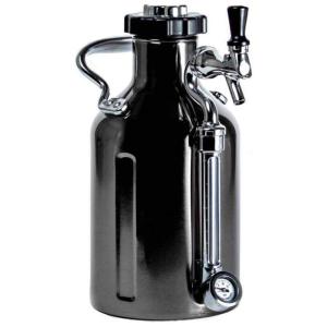 Chopeira 1,8 Litros Carbonatado com Medidor de Pressão em Aço Inoxidável, GrowlerWerks, Preto