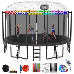 DeepRoar Tranpoline para crianças e adultos, 1500LBS 16FT 15FT 14FT 12FT 10FT 8FT Tranpoline com cesta de basquete, rede de segurança