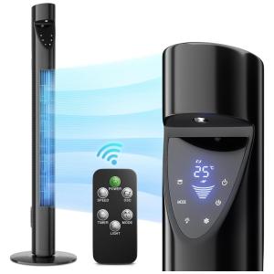 Ventilador de Torre Oscilante e Silencioso com 3 Velocidades, Controle Remoto e Temporizador de 12H, 110V, Mollie, Preto