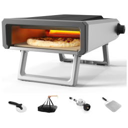 Forno de Pizza a Gás Externo Portátil com Pedra de Pizza Ideal para suas Receitas Favoritas, INFOOD, Prata