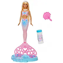 Boneca Barbie Sereia Bubble Sparkle com função de bolhas bandeja solução para bolhas e escova de cabelo Mattel 2026