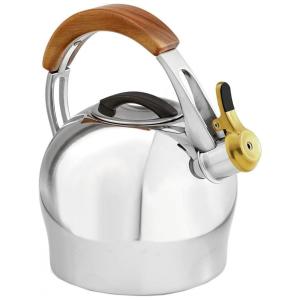 Chaleira de Chá em Aço Inoxidável com Apito e Alça em Madeira, è, è, NAMBè MT1152, Prateado
