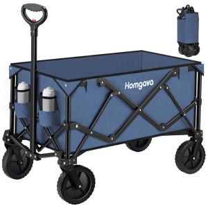 Carrinho Dobrável para Camping e Jardim com Rodas para todos os Terrenos, Capacidade 90kg, Homgava, Azul
