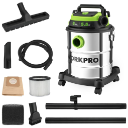 Aspirador de Pó Profissional de 22,74L, Função Úmida e Seca com Filtro HEPA e Acessórios, 110V, WORKPRO, Prata