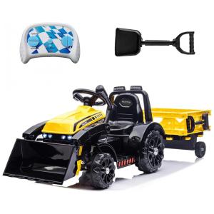 Trator Elétrico Infantil 3 em 1 com Controle Remoto e Reboque, AVRCECI, Amarelo