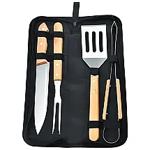 Kit Churrasco na Grelha 4 Peças de Aço Inoxidável com Estojo de zenamento, JKLOVE, Marrom