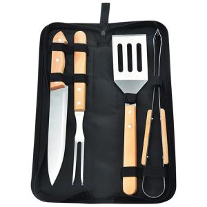 Kit Churrasco na Grelha 4 Peças de Aço Inoxidável com Estojo de zenamento, JKLOVE, Marrom