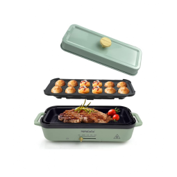 Grill Elétrico e Panela Elétrica Multifuncional com Revestimento Antiaderente, 110V, HeHoGoGo, Verde