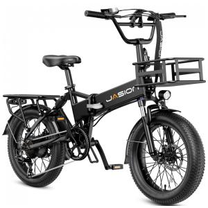 Bicicleta elétrica dobrável Jasion EB7 preta carvão, pneus 20x3, motor até 1200W, bateria 48V 10Ah, 7 marchas, suspensão dupla e voltagem