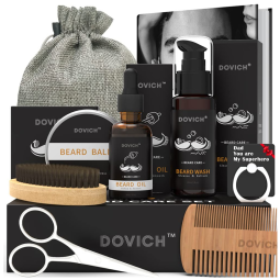 Kit para Barba Profissional Portátil 10 em 1 com Cera e Pente, 5 Itens, DOVICH HM BGCK US 01, Preto