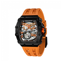 Relógio Masculino Analógico Automático Mecânico a Prova dÁgua 50M com Pulseira de Silicone, TSAR BOMBA TB8208SGLZ, Laranja