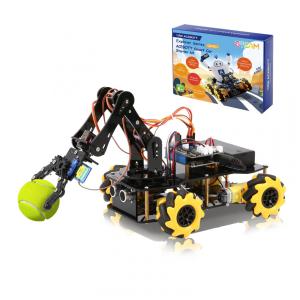 Kit STEM robô carro 4WD ACEBOTT QD037 com braço robótico 5DOF ESP32 rodas mecanum sensores ultrassônicos controle por app Arduino
