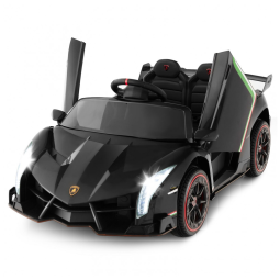 Carro Elétrico Infantil Licenciado 2 Lugares Lamborghini Veneno OLAKIDS Preto 12V 4WD Suspensão Controle Remoto Música USB MP3