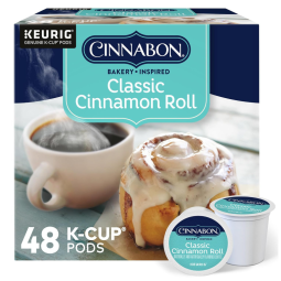 Rolo de canela clássico, cápsulas Keurig K Cup, café com sabor, 48 unidades, CINNABON, Marrom