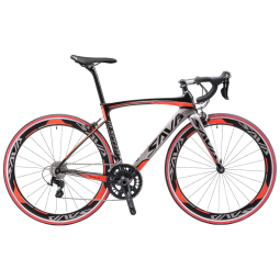SAVADECK Bicicleta de Fibra de Carbono 700C, 22 Velocidades, Ultra Leve, Vermelha e Cinza