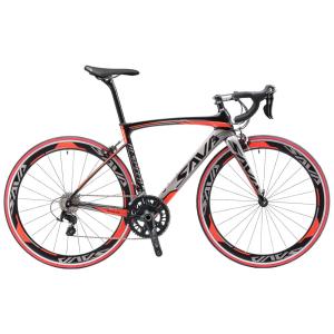 SAVADECK Bicicleta de Fibra de Carbono 700C, 22 Velocidades, Ultra Leve, Vermelha e Cinza