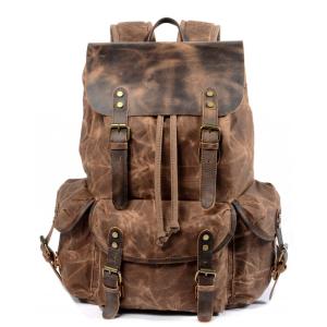 Mochila Masculina para Laptop de Couro, WUDON, Marrom