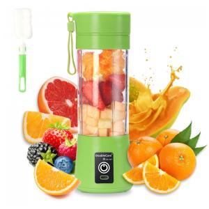 Mini Liquidificador Pessoal Portátil 380mL Recarregável USB com 6 Lâminas, 110V, DoubleCare, Verde