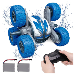 Carrinho de Controle Remoto 2 em 1 6WD 2.4 Ghz Dupla Face 360 com 2 Baterias Recarregáveis, REMOKING, Azul