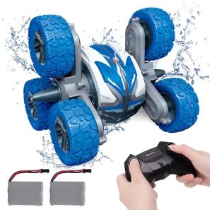 Carrinho de Controle Remoto 2 em 1 6WD 2.4 Ghz Dupla Face 360 com 2 Baterias Recarregáveis, REMOKING, Azul