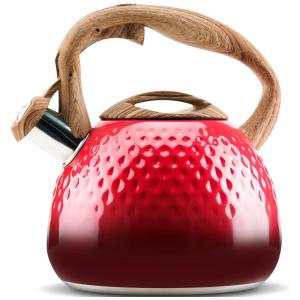 Chaleira de Chá DECOLLES 2.7 Litros em Aço Inoxidável com Apito e Cabo de Madeira, Vermelha