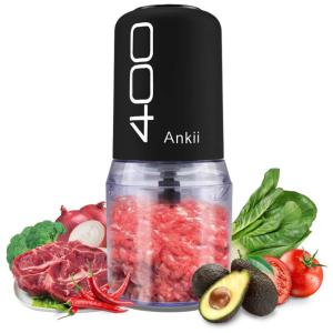 Processador de Alimentos em Aço Inoxidável 2 xícaras com Acessórios, 110V 400W, ANKII, Preto