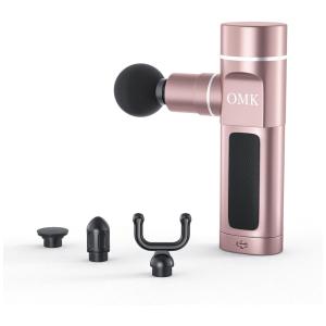 OMK HL 23 Massageador Pistola Elétrico Profissional Sem Fio 3 Acessórios e 4 Velocidades, Rosa