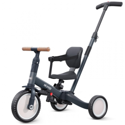 Triciclo Infantil 4 em 1 com Alça de Direção dos Pais e Pedais Removíveis para Crianças de 1 a 4 Anos, Newyoo TR007, Cinza Escuro