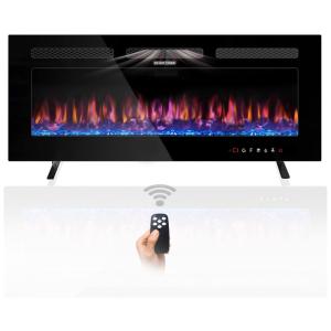 Lareira Elétrica de Embutir A41x91L com Controle Remoto e Chama Ajustável, 110V 1500W, Home4me, Preta