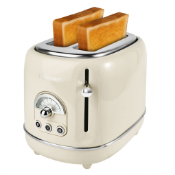 Torradeira Elétrica Retrô 2 Fatias em Aço Inoxidável com 6 Configurações de Tostagem e Bandeja de Migalhas Removível, 850W, Pateyney, Creme
